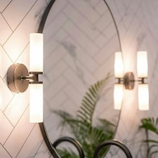 ValueLights Canya Matte Black IP44 Bathroom 2 Way Frosted Reeded Glass Wall Light