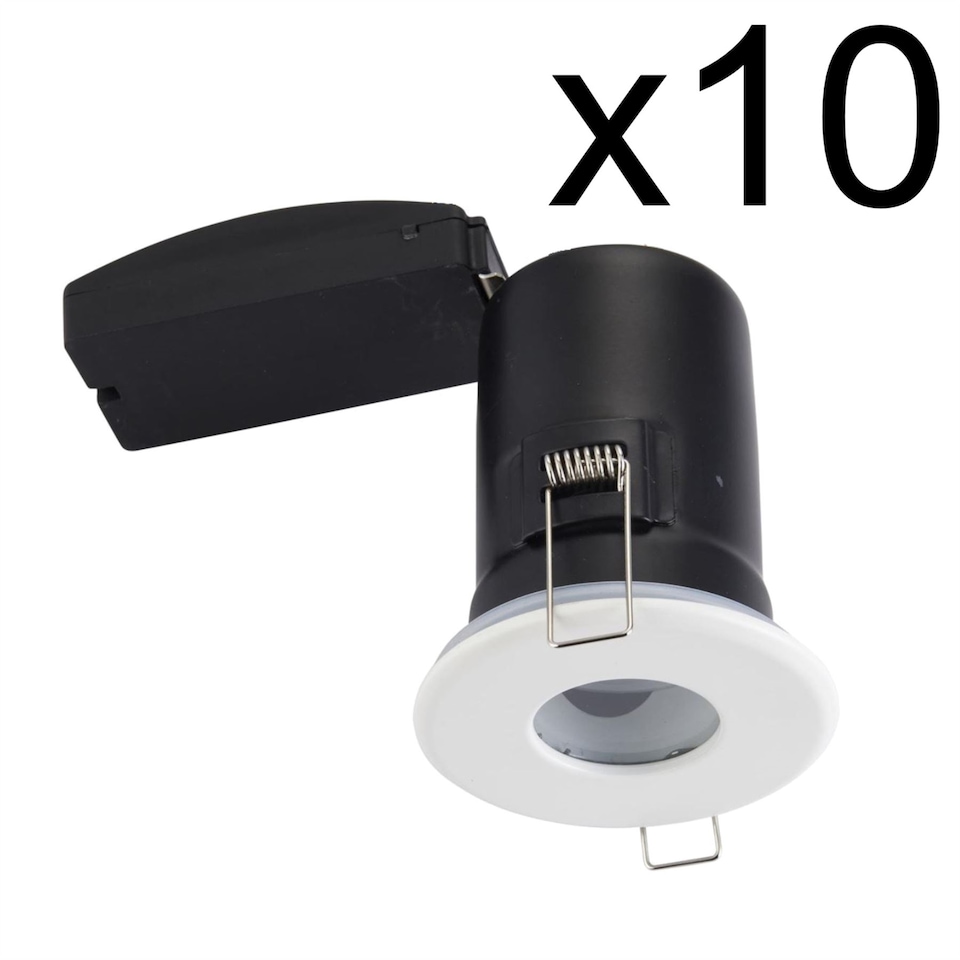 image 1 of Set of 10 - White IP65 Bathroom Recessed Fire Rated Downlights