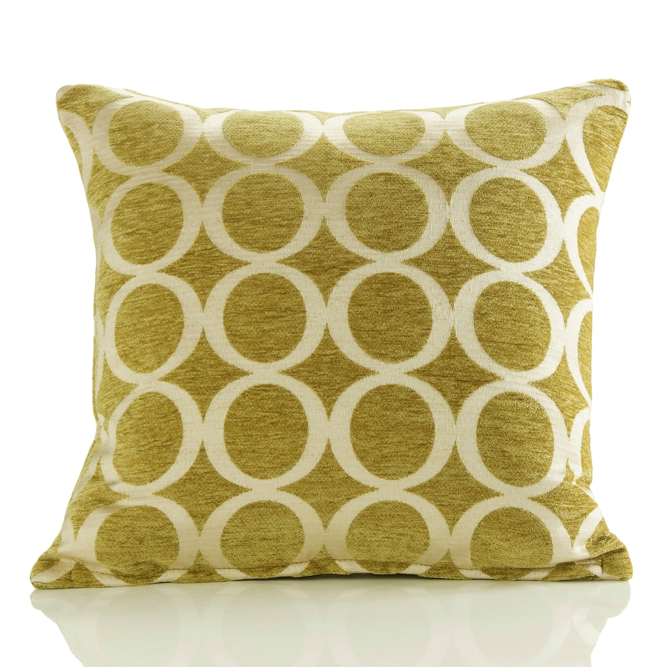 image 1 of Geometric O Chenille 45cm x 45cm Lime Cushion Set of 4 | Green | Cream | 45cm x 45cm x 10cm | 4