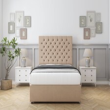 Sloomy Mayfair Pebble Plush Divan Bed With Mattress No Drawers With 26" Strutted Headboard 6' Super King | Brown | Pebble | Super King | 1