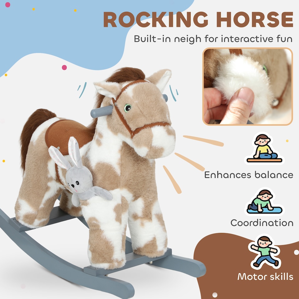 image 1 of AIYAPLAY Baby Rocking Horse, Plush Ride on Animal Rocker with Sound and Toy