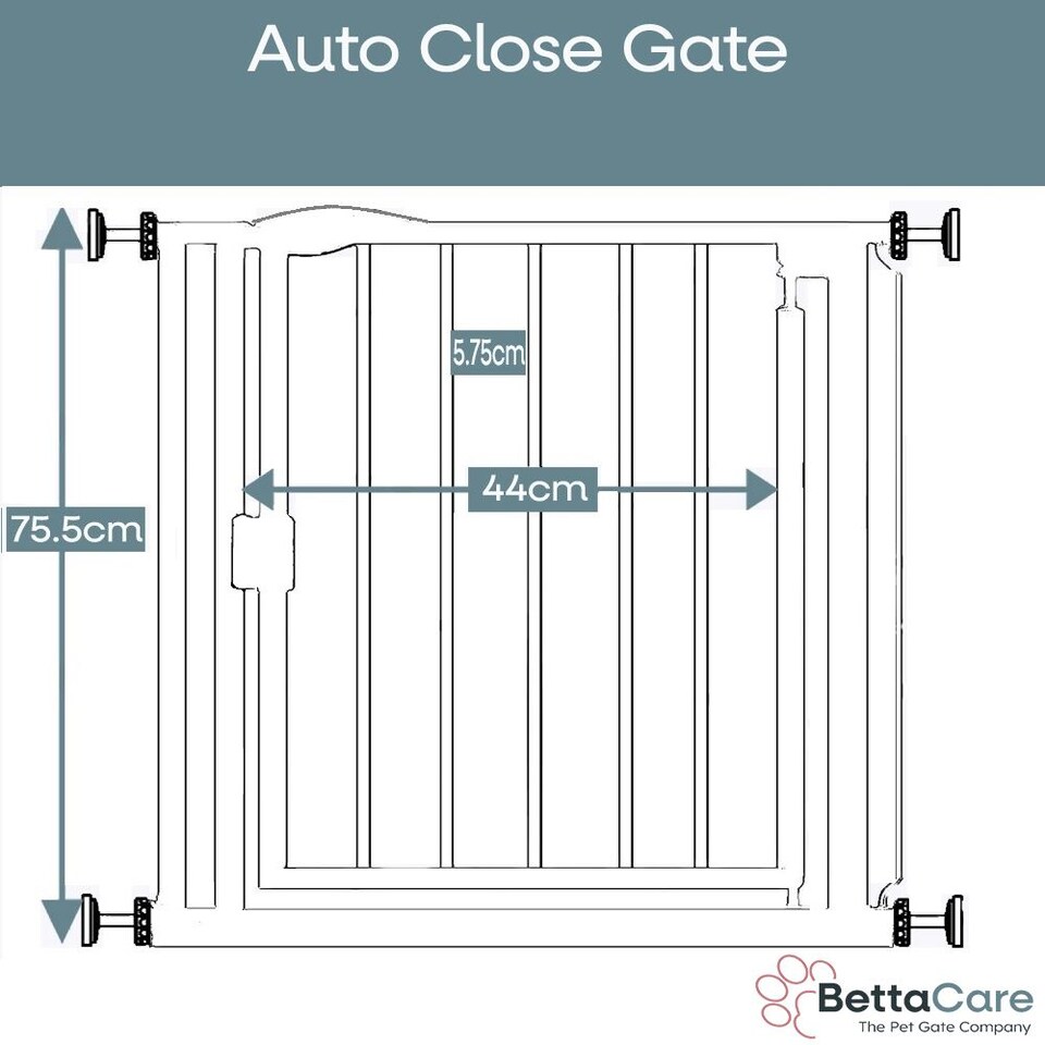 image 1 of Bettacare Auto Close Pet Gate, 68.5cm - 75cm, Slate Grey, Narrow, Narrow Pressure Fit Stair Gate for Dog & Puppy, Safety Barrier for Narrow Doors Hallways and Spaces, Easy Installation