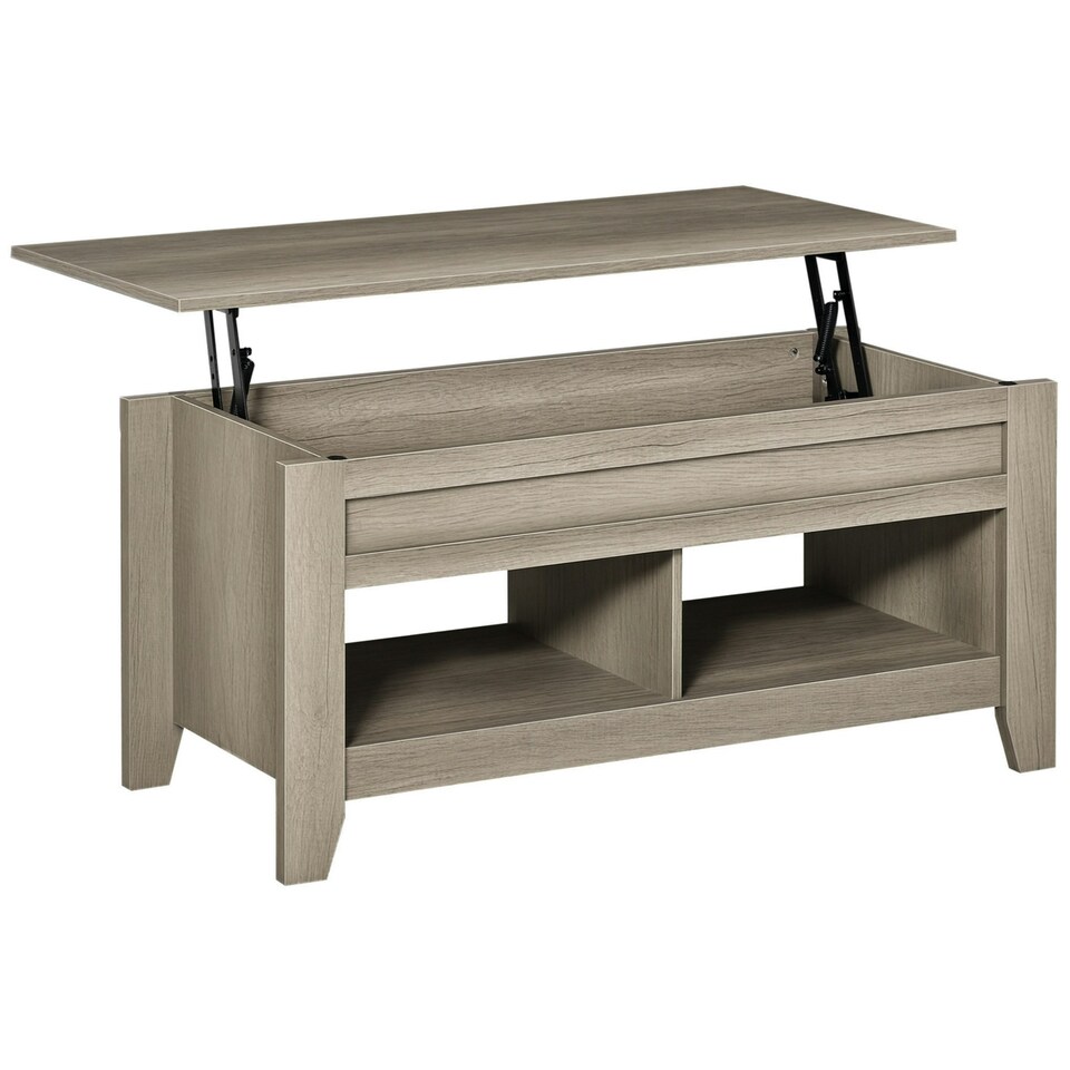 image 1 of HOMCOM Lift Top Coffee Table w/ Hidden Storage Compartment & Shelves Oak Yellow