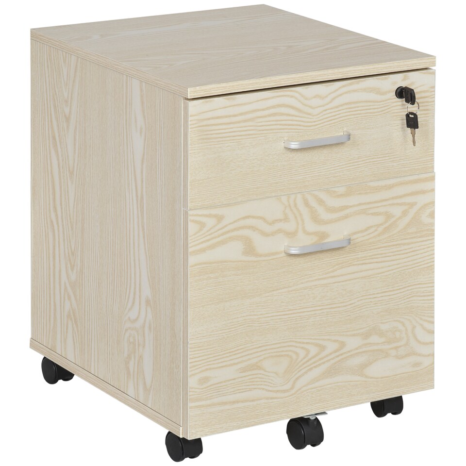 image 1 of Vinsetto 2-Drawer Locking Office Filing Cabinet w  5 Wheels Rolling Storage Hanging A4 Cupboard Home Organisation, Oak Wood Grain
