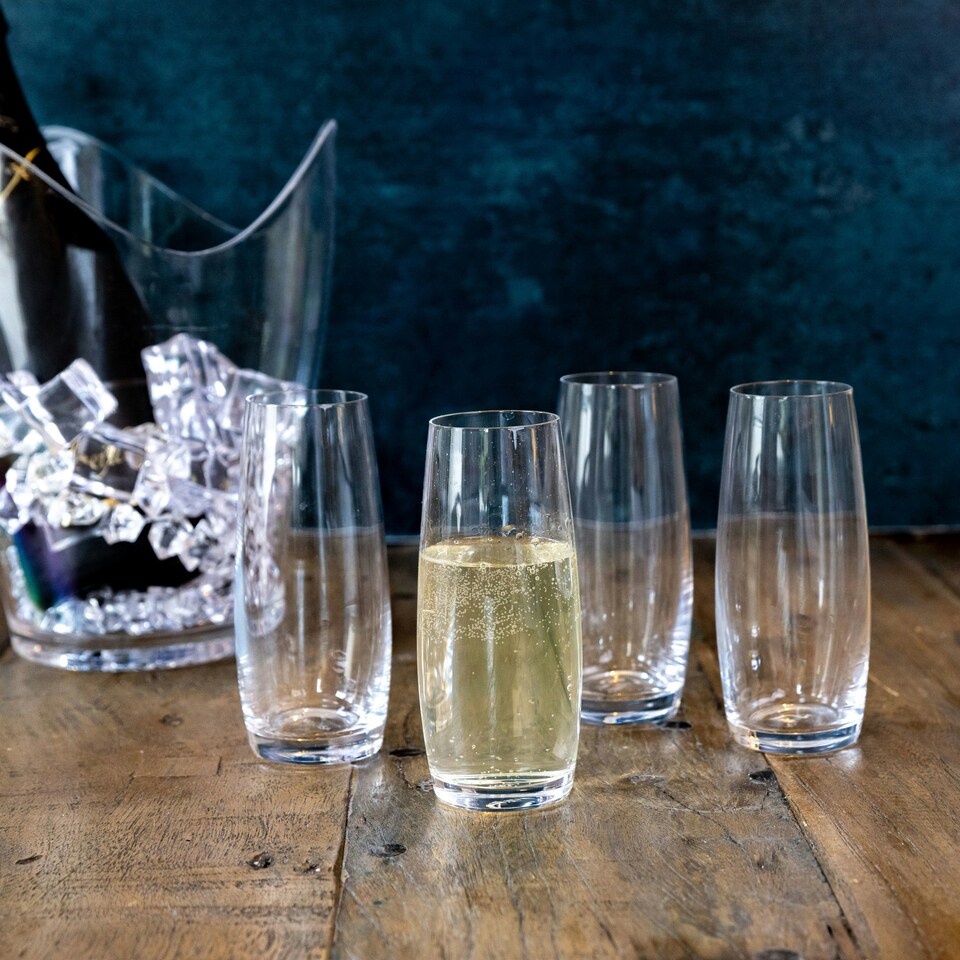 image 1 of Mikasa Champagne Flute Set Clear Stemless Crystal 266ml Set of 4