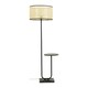 image 4 of ValueLights Tavel Matte Black Floor Lamp with Large Natural Drum Shade and LED Bulb