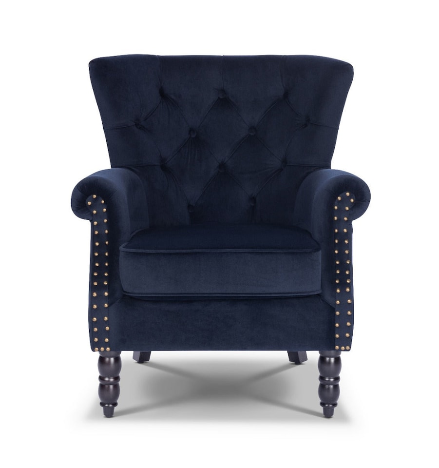 image 1 of Velvet Navy Blue Liana Accent Wingback Chair