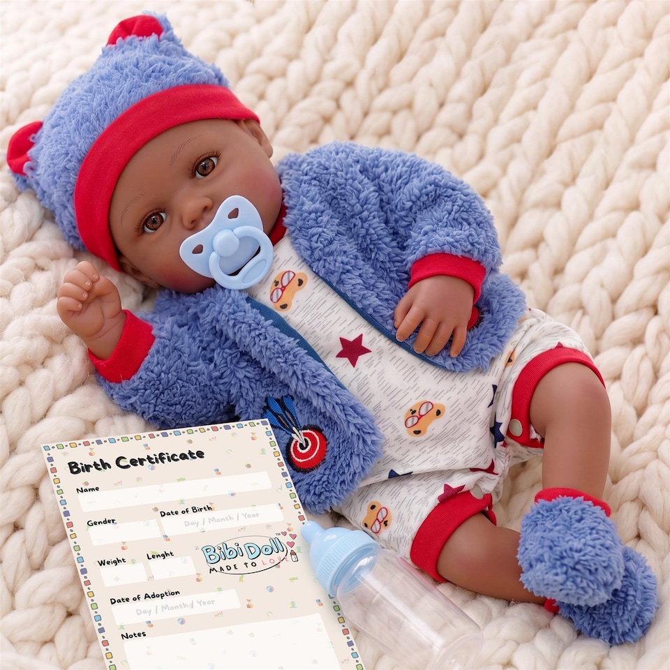 image 1 of BiBi Doll 20" Posy Ethnic Reborn Baby Doll Boy with Dummy & Bottle