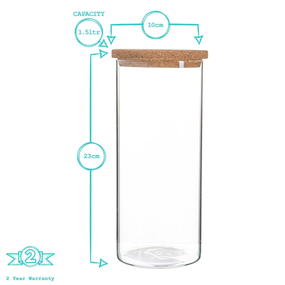 image 1 of Argon Tableware Glass Storage Jars with Cork Lids - 1.5 Litre - Pack of 3