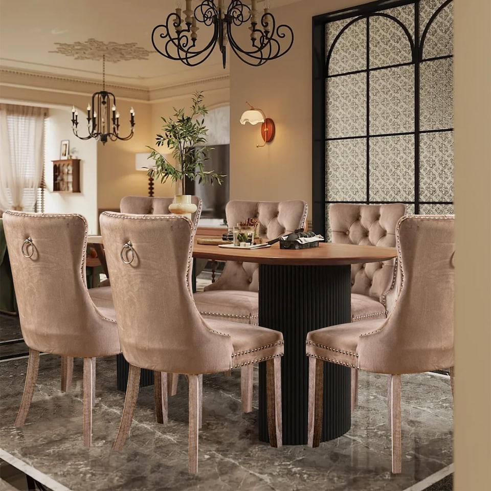 image 1 of Romsey Set of 2 Modern Velvet Dining Chairs with Knocker Ring