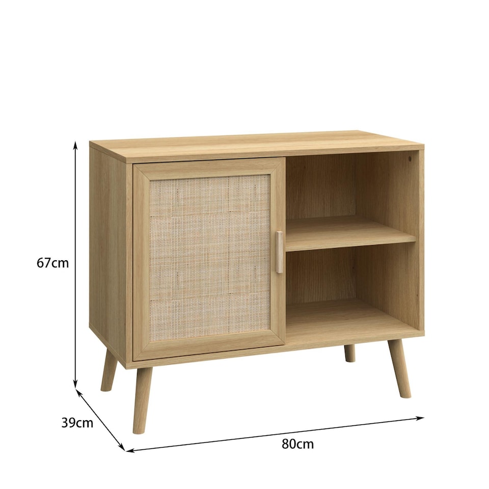 image 1 of Sideboard 1 Rattan Door Front Open Shelving Cabinet Living Home Furniture Unit