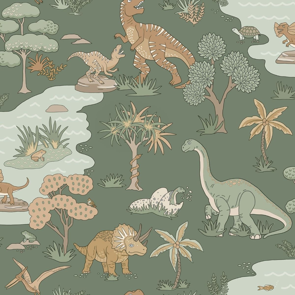 Holden Decor Dino Zoo Textured Wallpaper Green Green 1