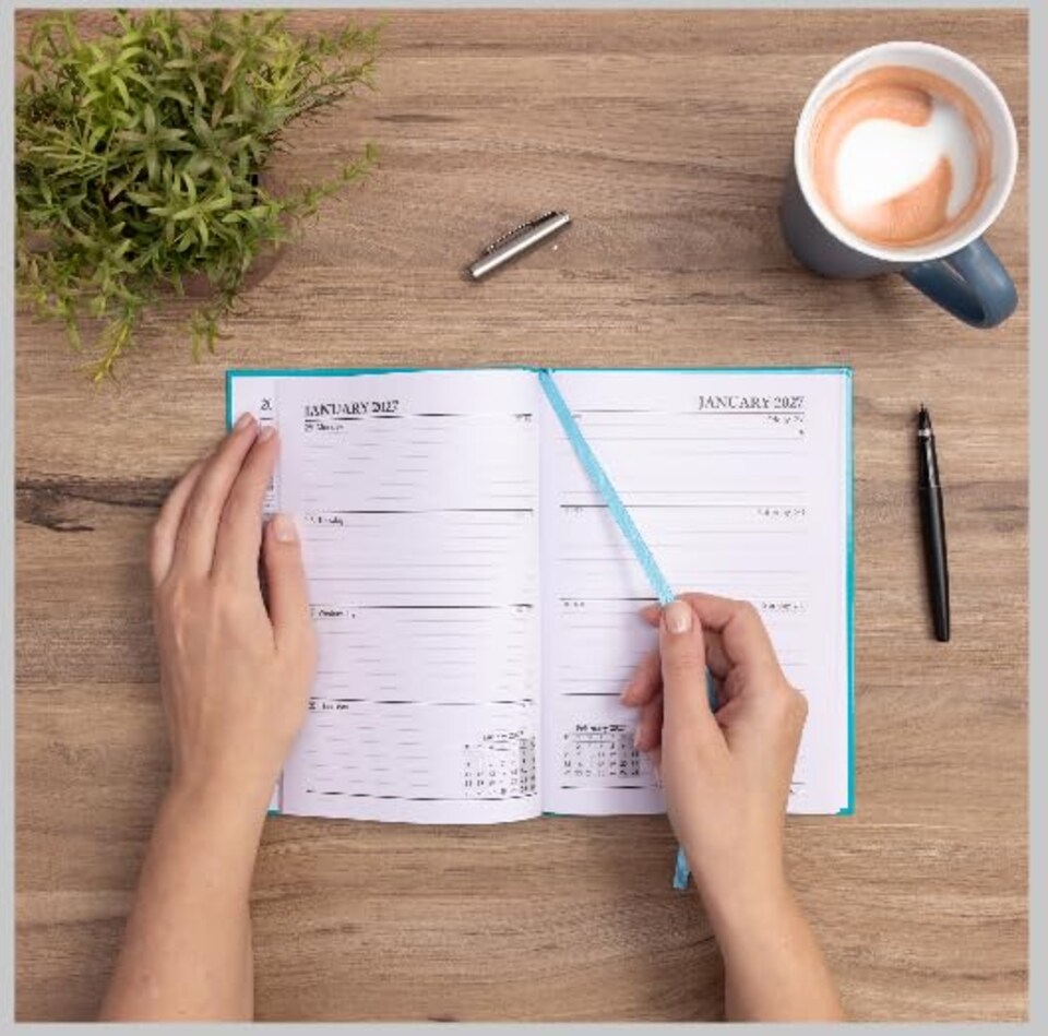 image 1 of 2026 2027 Academic Diary A5 Week to View - Mid Year Student Planner August 2026 to July 2027 - Hardback School College Organiser with Ribbon Bookmark (Cerise) | Pink | Cerise