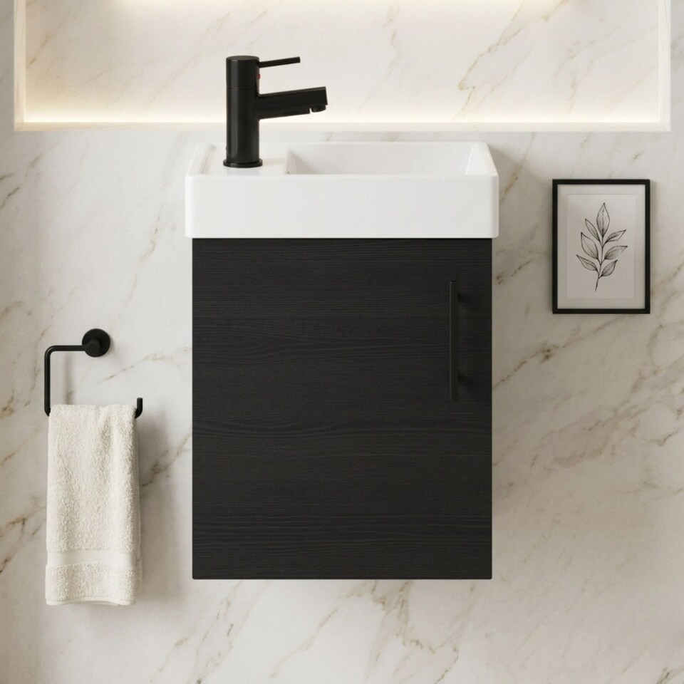 image 1 of Balterley Wall Hung Vanity Basin 400mm Charcoal & Matt Black Handle