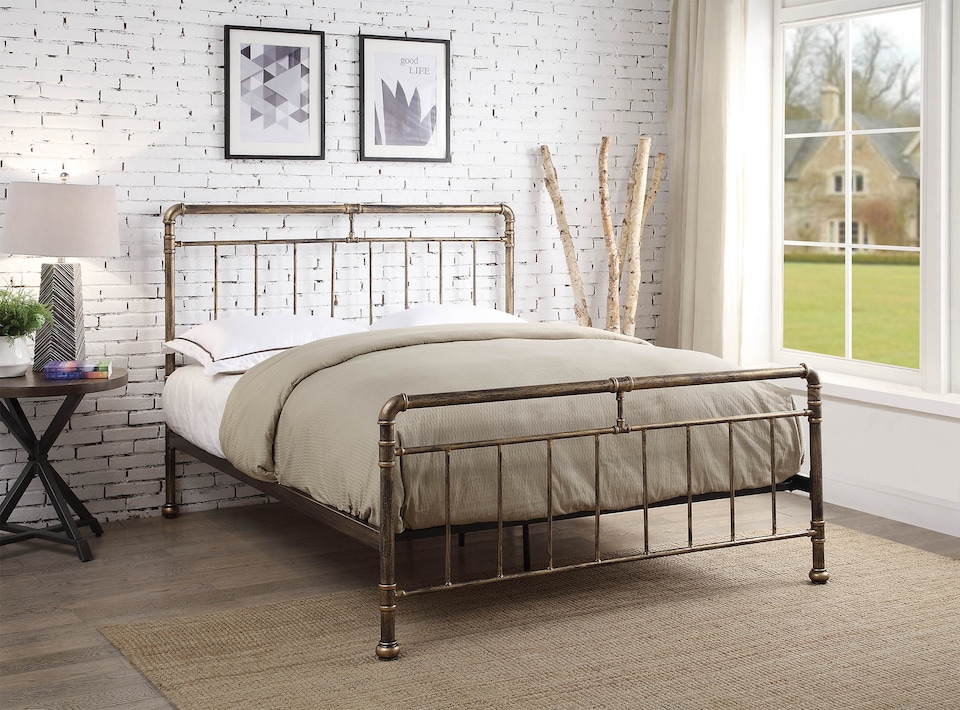 image 1 of 5ft King Size Retro bed frame, bronze,metal pipe,tube design.Rustic,scaffold style. Industrial | Bronze | Antique Bronze | King
