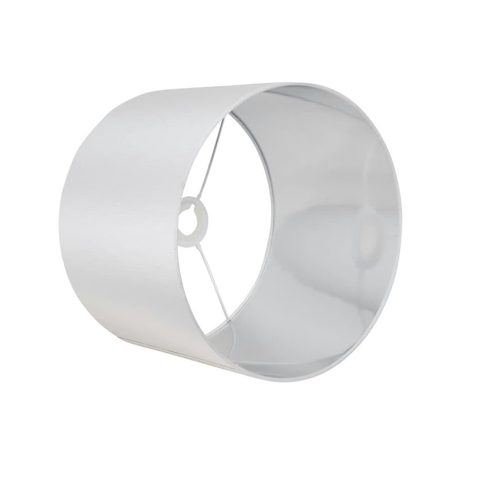 image 1 of First Choice Lighting White Faux Silk 30cm Drum Light Shade with Chrome Inner White | Chrome