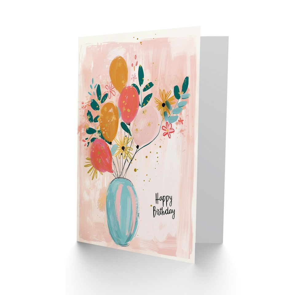 image 1 of Balloon Flower Bouquet Vase Woman Her Birthday Card