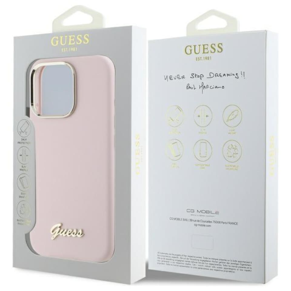 image 1 of Guess Silicone Script Metal Logo & Frame Case for iPhone 16 Pro Max 6.9 Pink - GUHCP16XSMBSLP