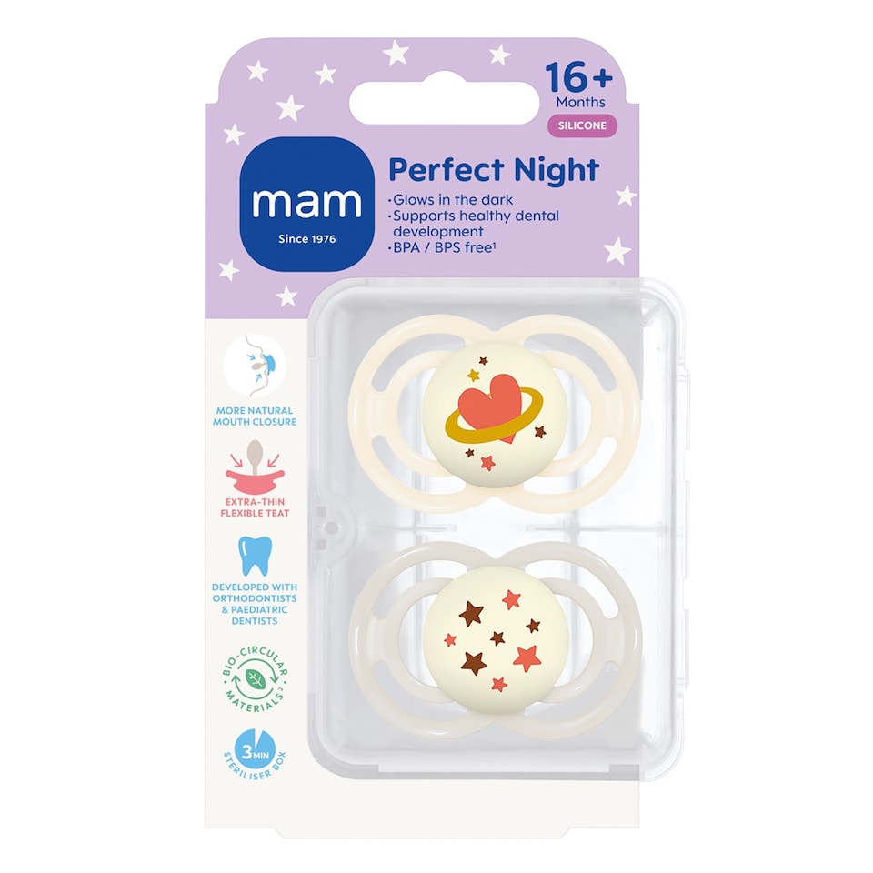 image 1 of MAM Perfect Night Baby Soother Dummies 16+ Months Silicone Pack of 2 Unisex | Multi