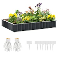 Outsunny Metal Raised Garden Bed No Bottom DIY Large Planter Box  Gloves