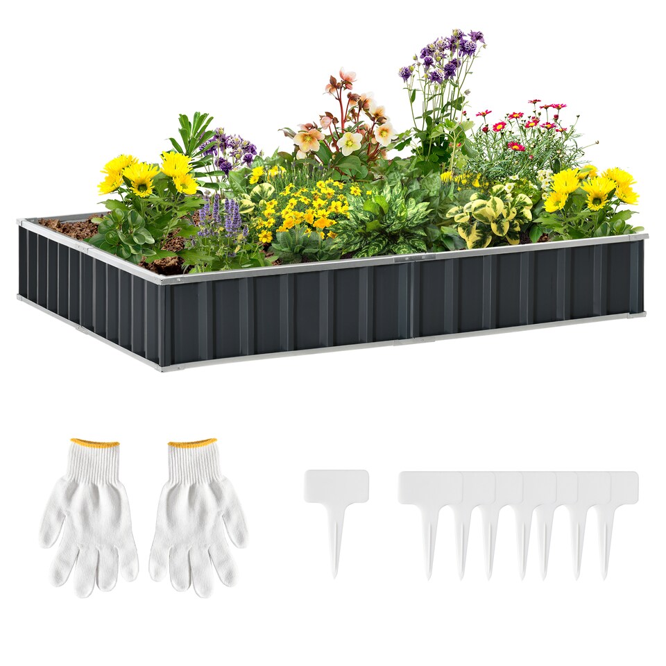 image 1 of Outsunny Metal Raised Garden Bed No Bottom DIY Large Planter Box  Gloves