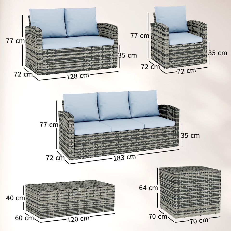 image 1 of Outsunny 6 PCS Patio Rattan Sofa Set Conversation Garden Furniture Grey