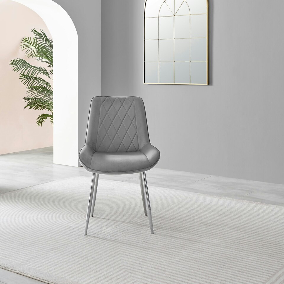 image 1 of Furniturebox 2x Pesaro Grey Velvet Silver Leg Luxury Dining Chairs