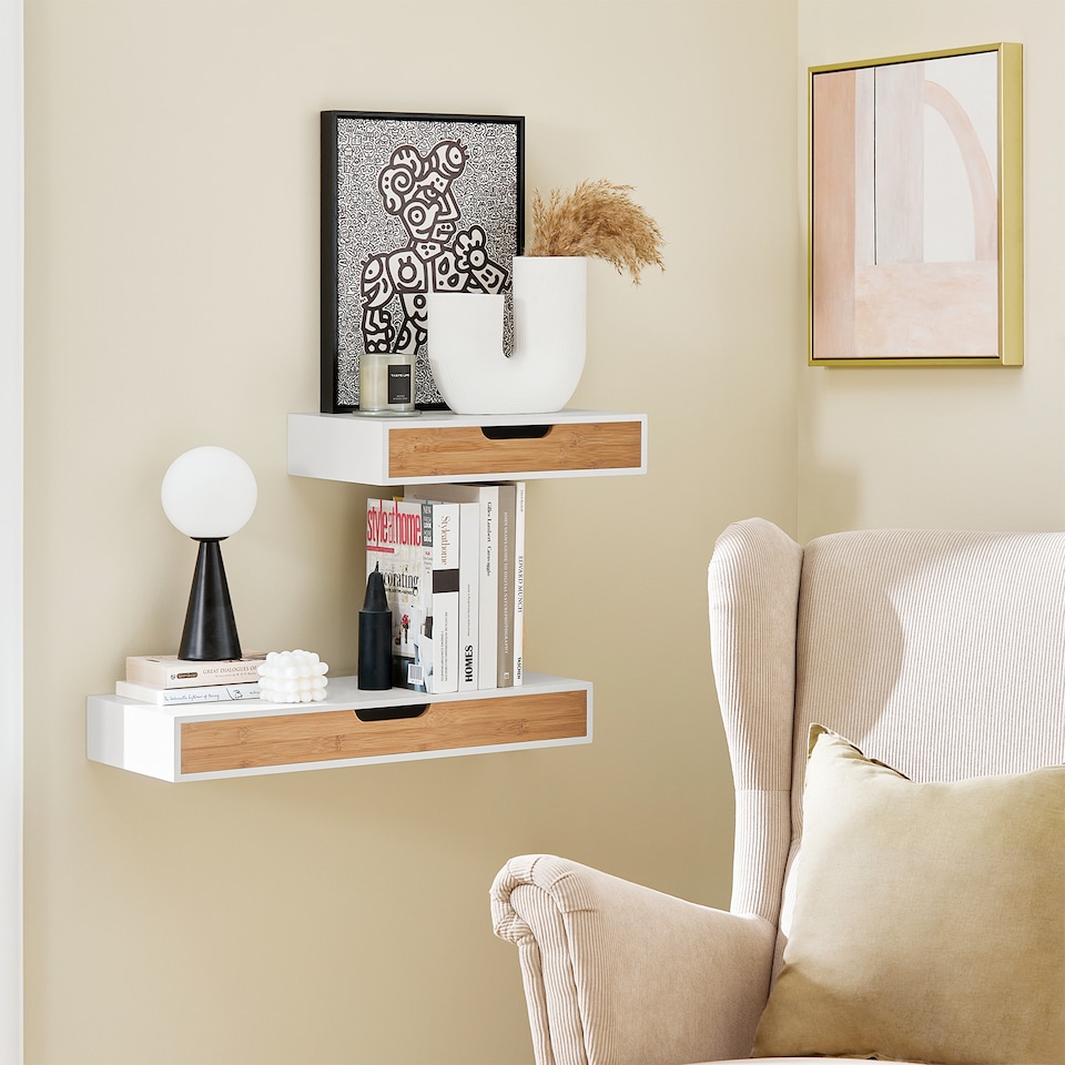 image 1 of SoBuy FRG92-WN,Floating Shelf Wall Shelf with Drawer | White | White | 1