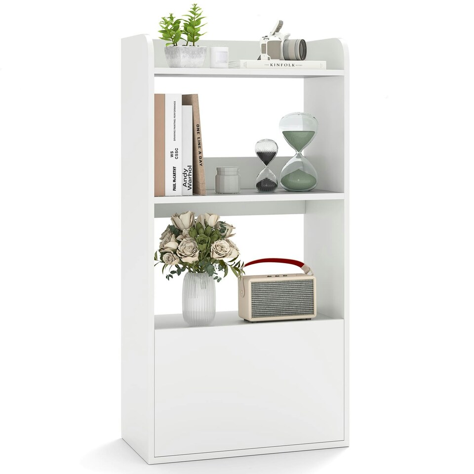 image 1 of COSTWAY Bookcase with Drawer Freestanding Bookshelf White White