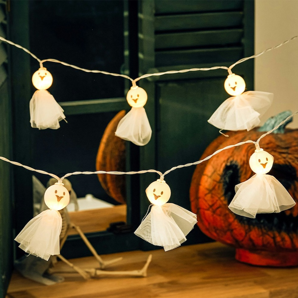 image 1 of Living and Home Halloween 20 LED Ghost Skull Face String Lights