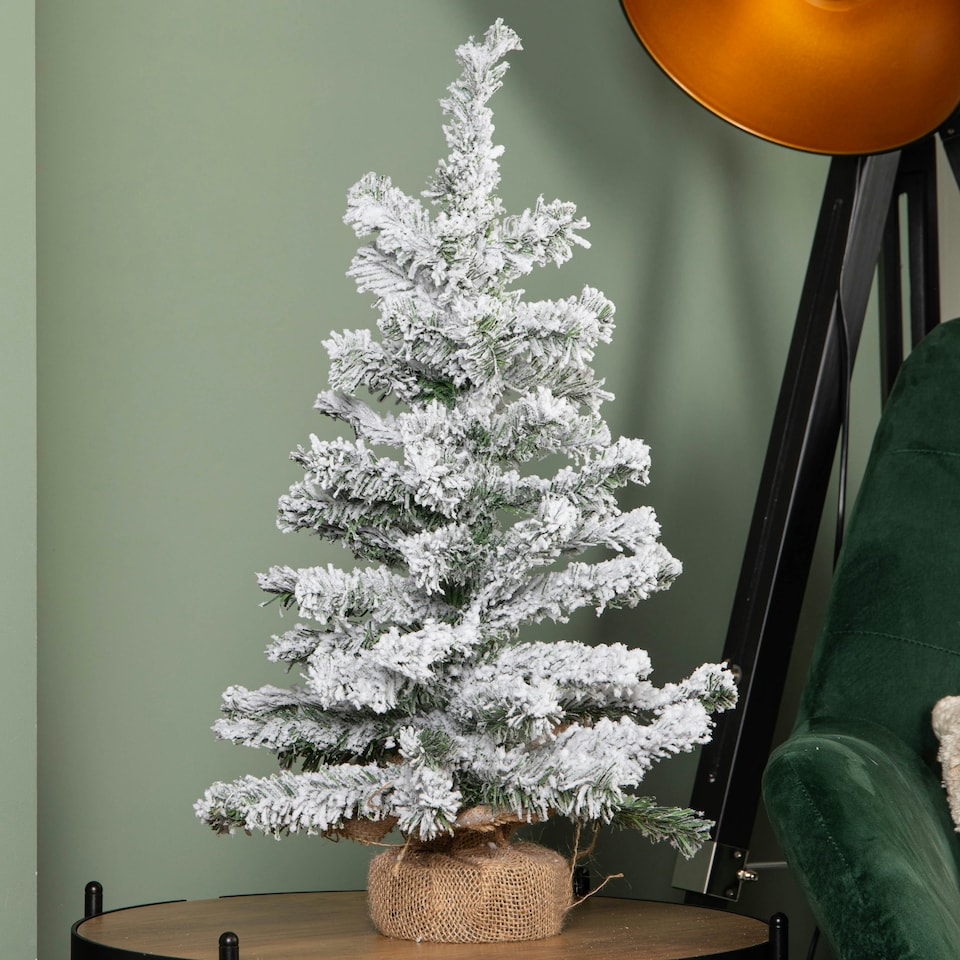 image 1 of 60cm Mini Imperial Snow Flocked Christmas Tree in Burlap Base
