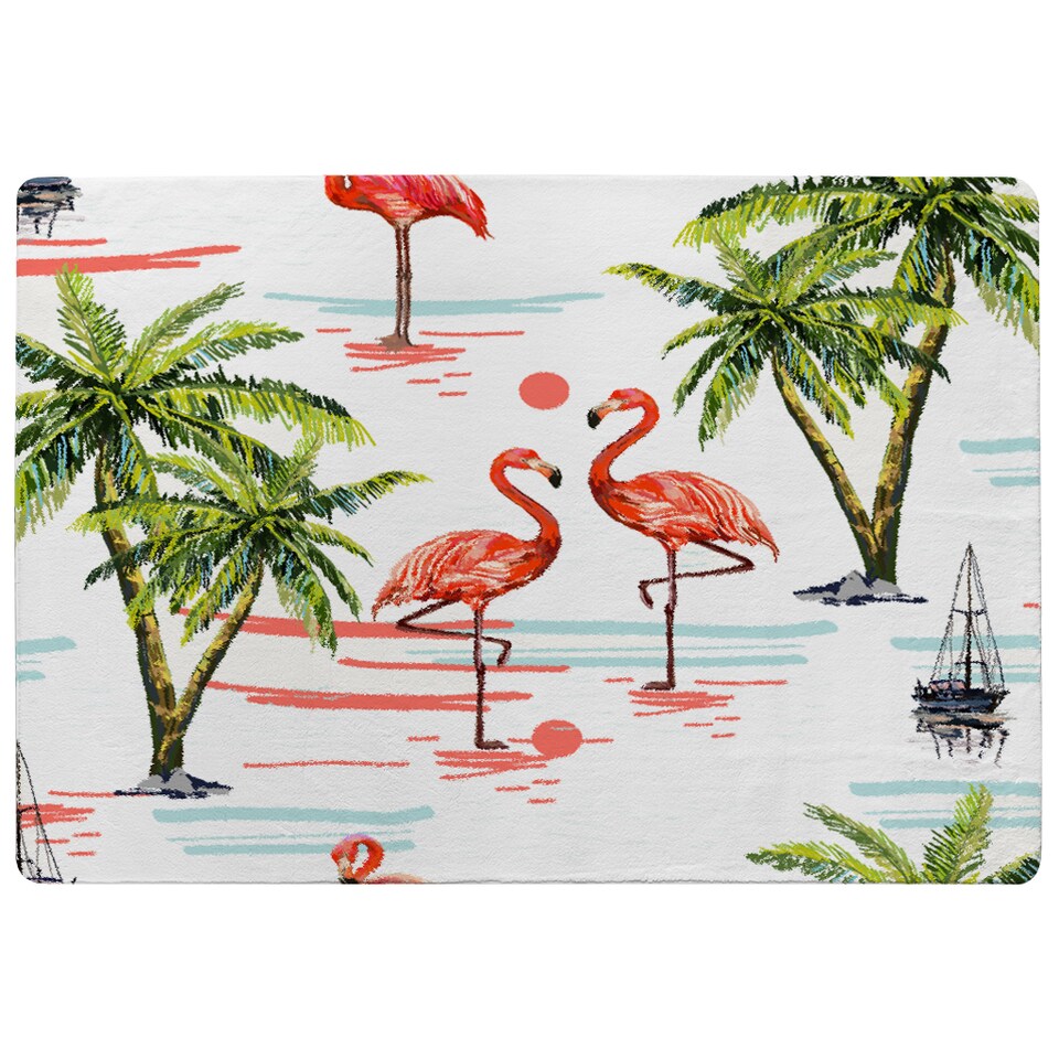 image 1 of Flamingo & Palm Trees Designer Rug | Multi