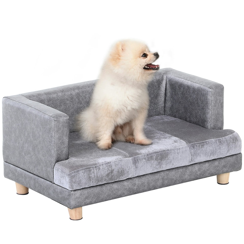 image 1 of PawHut Dog Sofa Pet Lounge Bed w/ Anti-slip Legs for Small-Sized Dogs - Grey