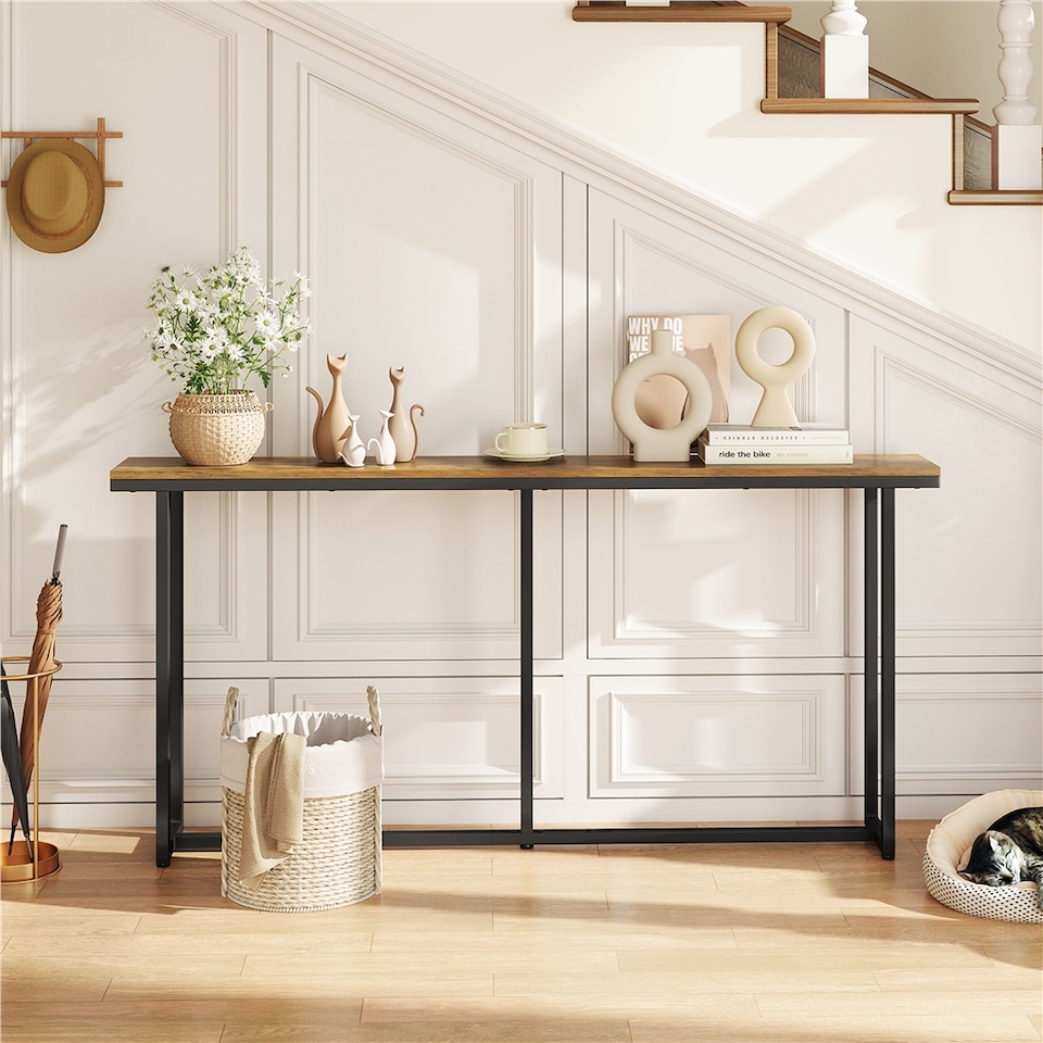 image 1 of Yaheetech Extended Console Table-Rustic Brown | Brown | Rustic Browm | 160 cm L × 20 cm W × 81 cm H | 1