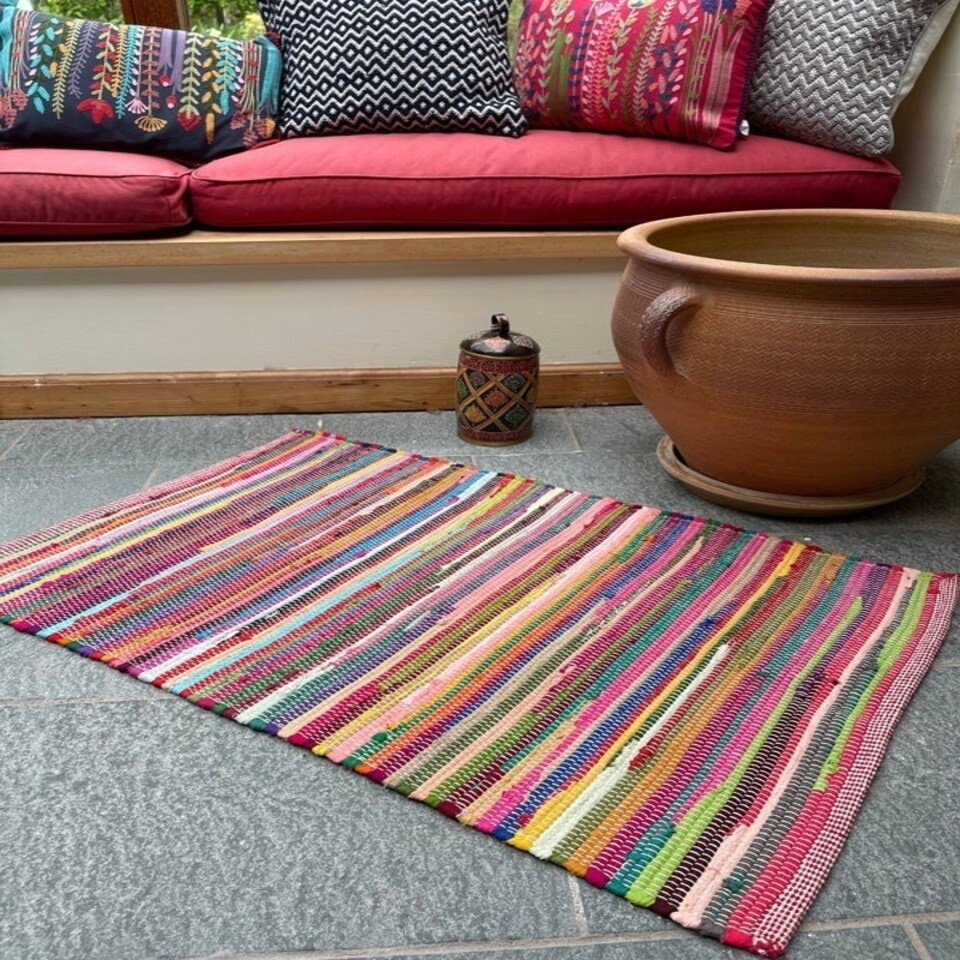 image 1 of RAINBOW Rug Outdoor and Indoor Flat Weave Style - L200 x W200 - Multicolour | Multi