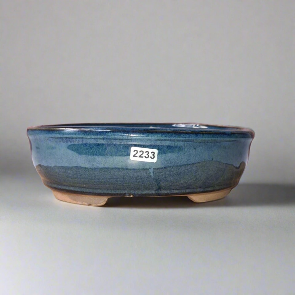 Yorkshire Bonsai 21cm Glazed Bonsai Pot Oval 21cm x 16cm x 7cm Blue