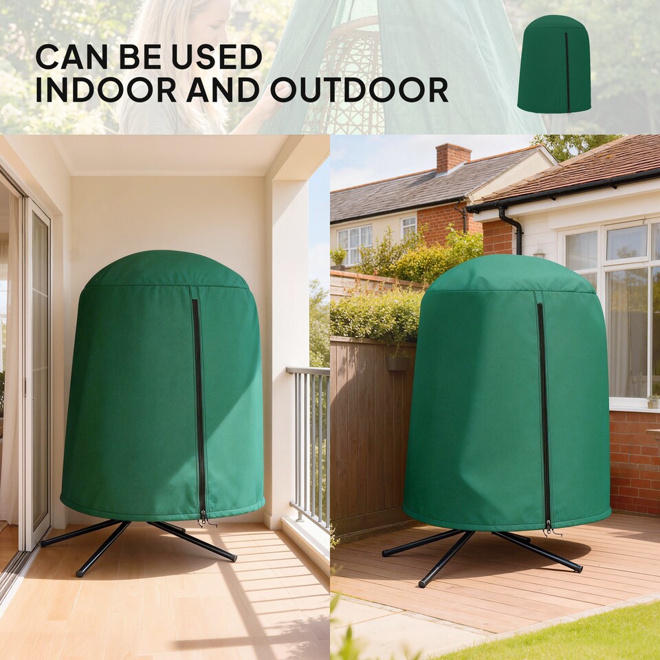 image 1 of Outsunny Hanging Egg Chair Cover Garden Swing Chair Cover Waterproof, Green | Black | Black | Φ128 x 190 cm