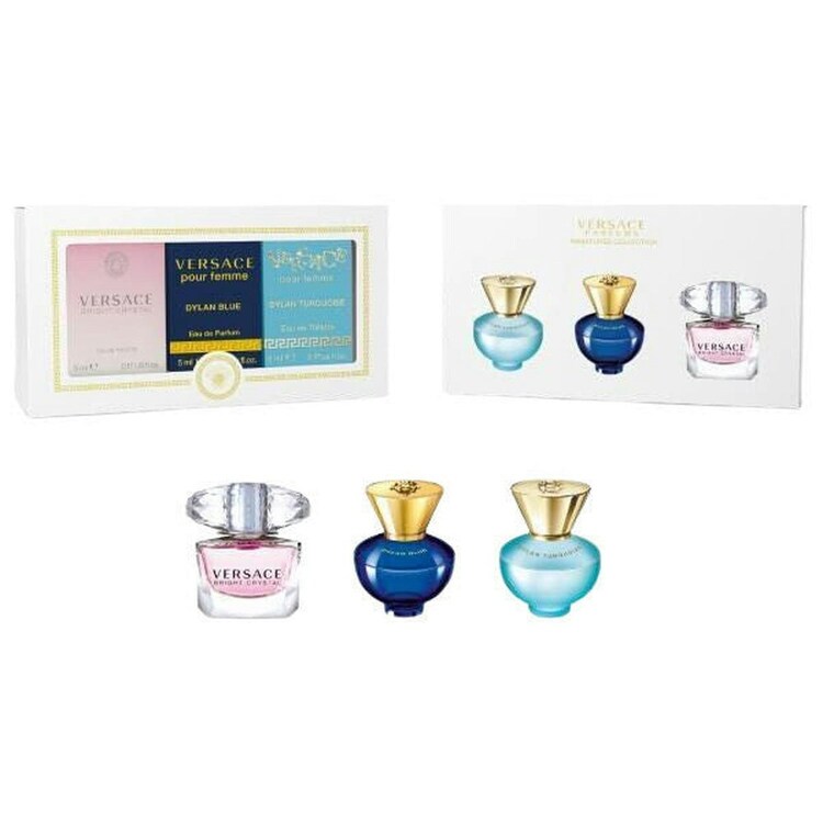 Versace Miniatures For Her Gift Set 5Ml Bright Crystal Edt + 5Ml Dylan Blue Edp + 5Ml Dylan Turquoise Edt