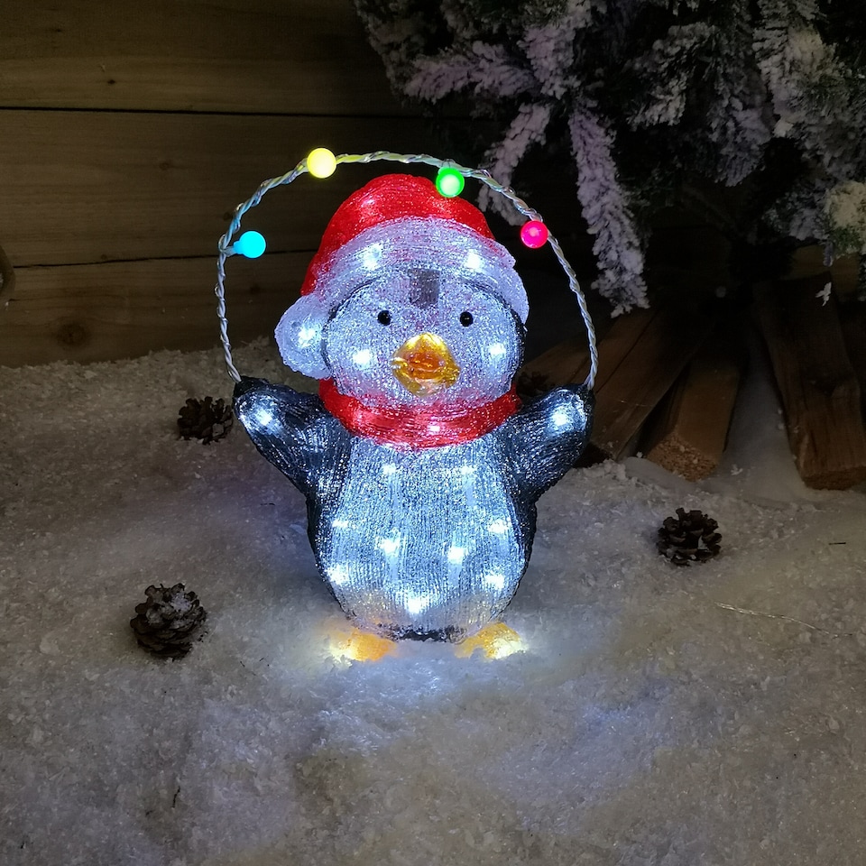 image 1 of 30cm Festive Acrylic Lit Penguin Indoor Outdoor Christmas Decoration with 40 LED