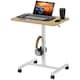 image 1 of HOMCOM Height Adjustable Standing Desk, Pneumatic Sit Stand Desk for Laptop, Mobile Overbed Table with Wheels and Headphone Hook for Home Office, Natural Wood Finish