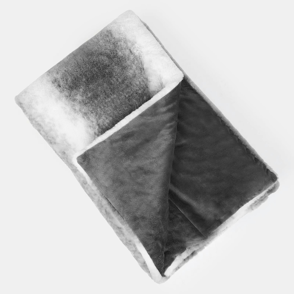 image 1 of OHS Faux Fur Striped Patterned Blanket Throw, 125x150cm - Grey