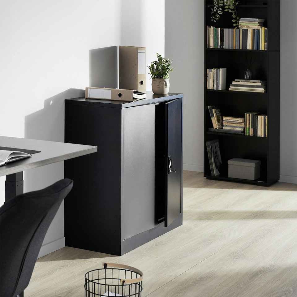 image 1 of Filing Cabinet - 3 shelves, height-adjustable, lockable, 90 x 40 x 90 cm | Black | black | 90 x 40 x 90 cm | 1