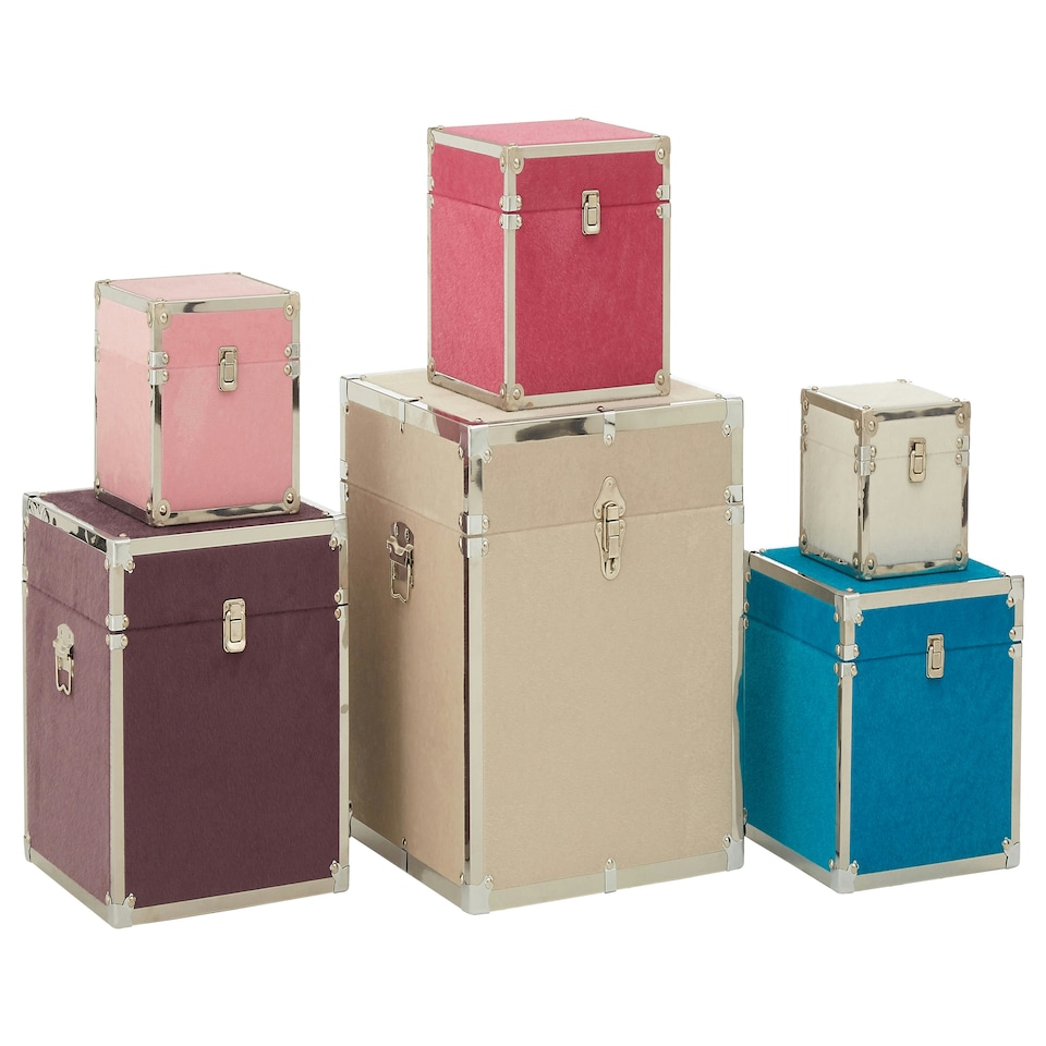 image 1 of Interiors by Premier Set of 6 Multicoloured Square Trunks, Lightweight and Durable Modern Storage Trunks, Wooden Storage Trunks Multi