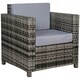 image 1 of Outsunny Garden Patio Rattan Wicker Furniture Single Cube Chair Sofa Outdoor Grey