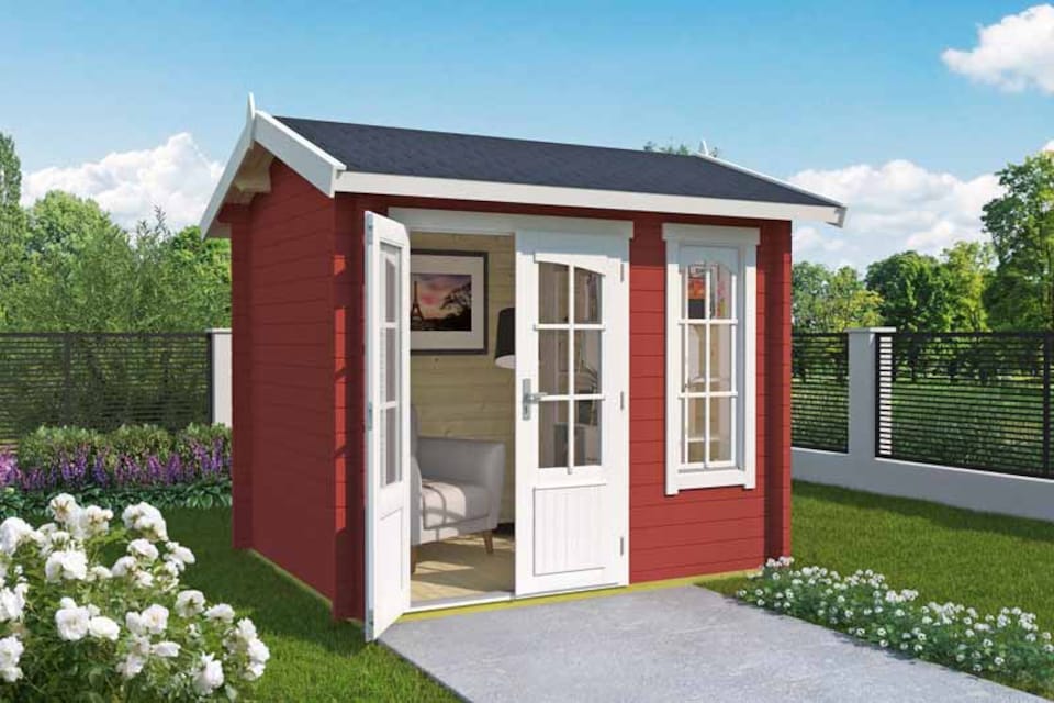 image 1 of Alex Mini-Log Cabin, Wooden Garden Room, Timber Summerhouse, Home Office - L290 x W254.1 x H245.1 cm | Grey