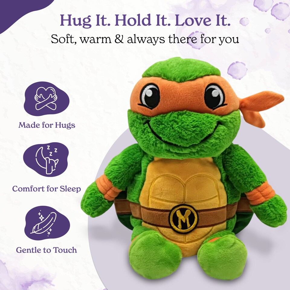 image 1 of Warmies Plush Michelangelo from Teenage Mutant Ninja Turtles, Microwavable Heat Pad, Weighted Heatable Plushie Gently Scented with French Lavender - Orange