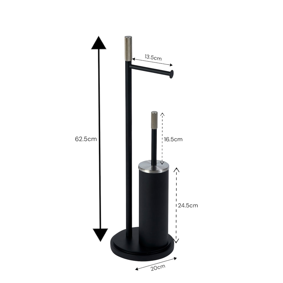image 1 of Showerdrape Chester Black Toilet Roll Holder & Toilet Brush Combination | Black | 1