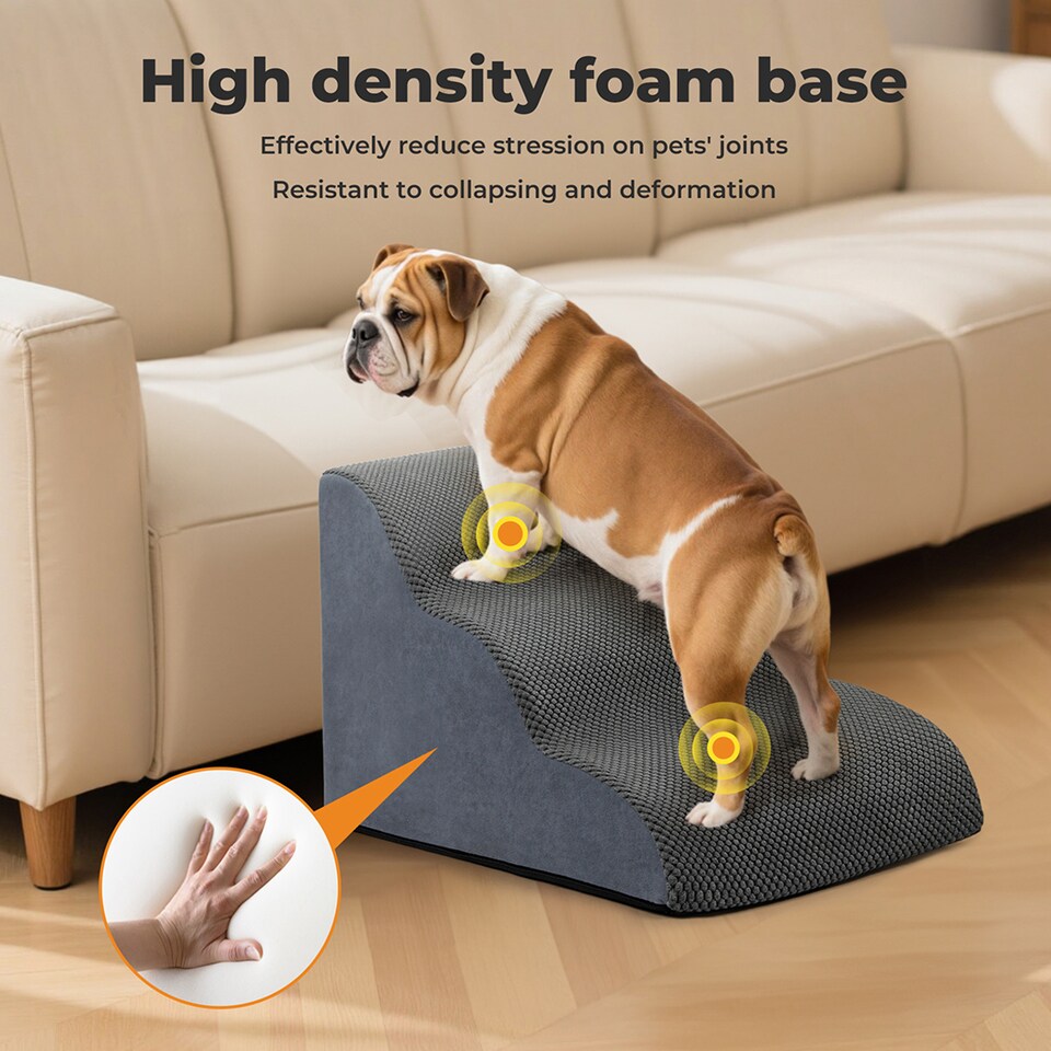 image 1 of Skylos 3 Step Dog Ramp Stairs for Small Pets Bed Sofa Foam Non-Slip Washable