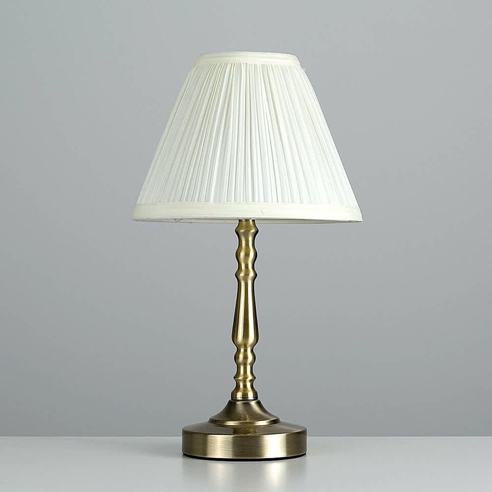 image 1 of ValueLights Sienna Pair Antique Brass Touch Table Lamps Pleat Cream Shades and Bulbs