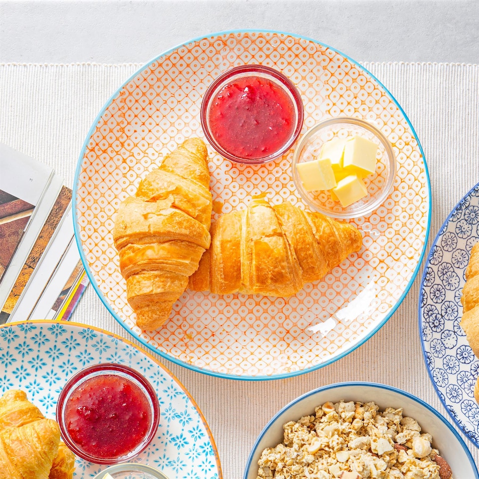 image 1 of Nicola Spring Hand-Printed Dinner Plates - 25.5cm - 3 Colours - Pack of 6 | Multi | Multi